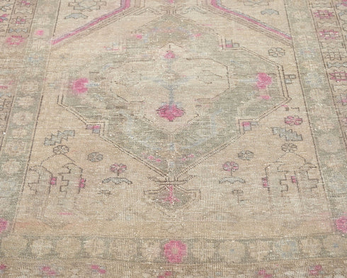 14 Ft Vintage Brown Persian Style Hand Knotted Distressed Low Pile Wool Runner Rug